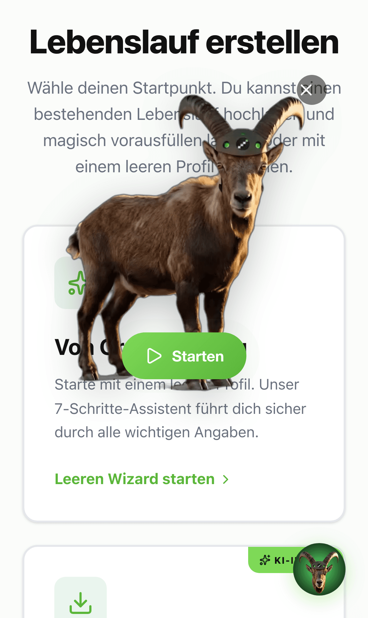 Auswahldialog für den Lebenslauf-Import auf iOS